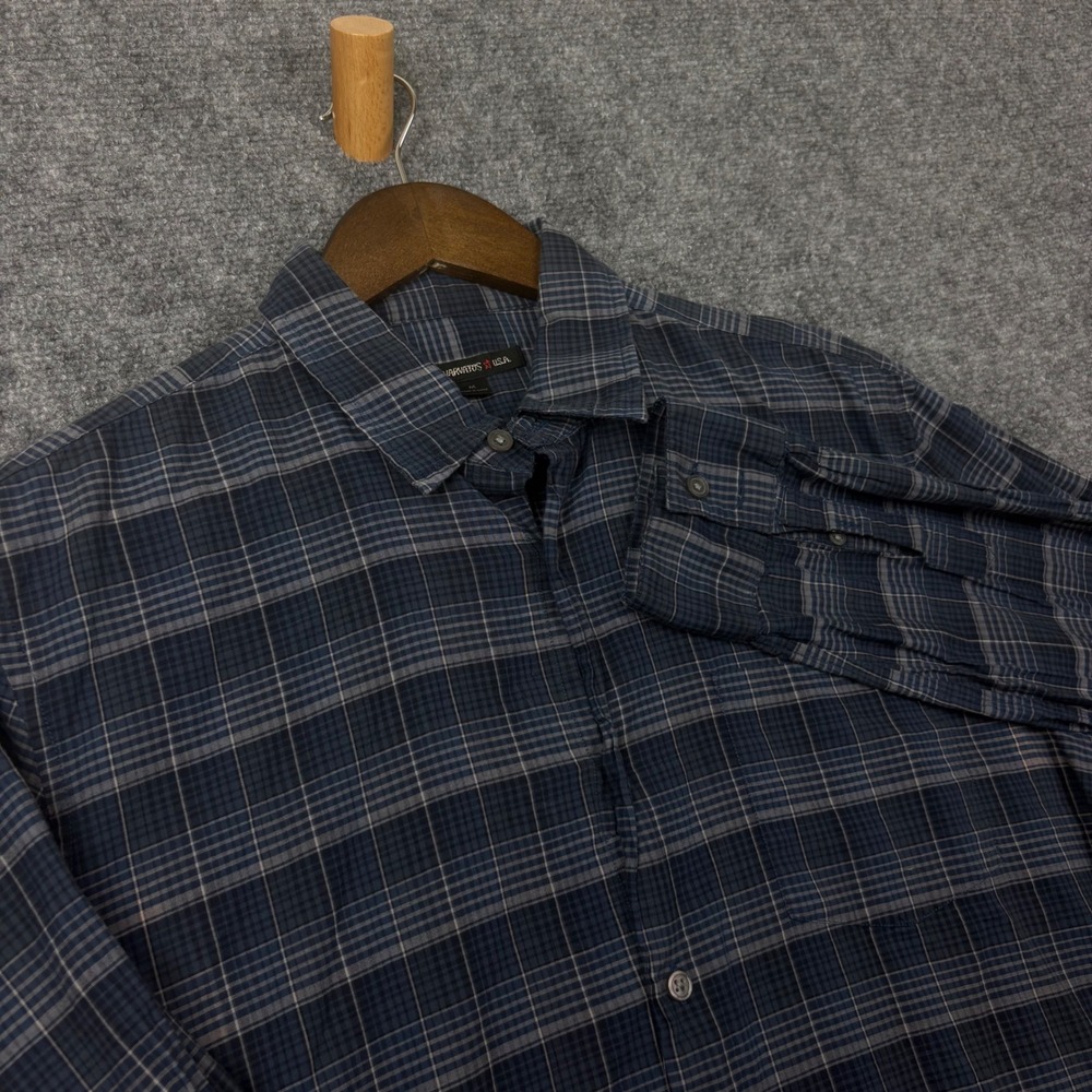 John Varvatos USA Mens Blue Grey Plaid Long Sleeve Button Down Shirt Size Medium